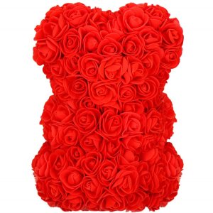 Springos Miś z płatków róż czerwony z białym sercem 25 cm rose bear z opakowaniem UNIWERSALNY 7