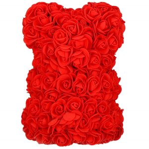 Springos Miś z płatków róż czerwony 25 cm rose bear z kokardką i lampkami LED biały ciepły UNIWERSALNY 13