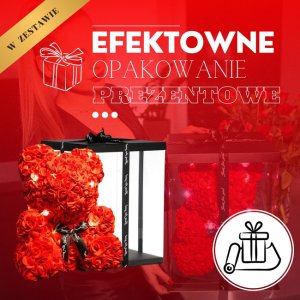 Springos Miś z płatków róż czerwony 25 cm rose bear z kokardką i lampkami LED biały ciepły UNIWERSALNY 2