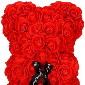 Springos Miś z płatków róż czerwony 25 cm rose bear z kokardką i lampkami LED biały ciepły UNIWERSALNY 9