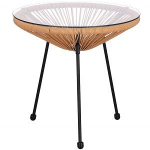 Zestaw mebli rattanowych 2 fotele ażurowe i okrągły stolik ze szklanym blatem beżowy UNIWERSALNY 28