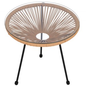 Zestaw mebli rattanowych 2 fotele ażurowe i okrągły stolik ze szklanym blatem beżowy UNIWERSALNY 29