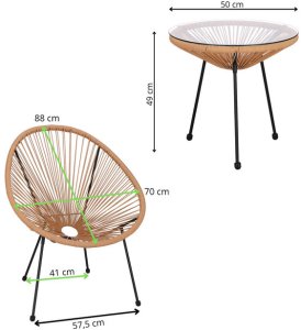 Zestaw mebli rattanowych 2 fotele ażurowe i okrągły stolik ze szklanym blatem beżowy UNIWERSALNY 33