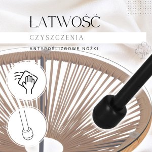 Zestaw mebli rattanowych 2 fotele ażurowe i okrągły stolik ze szklanym blatem beżowy UNIWERSALNY 4