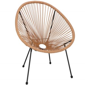 Zestaw mebli rattanowych 2 fotele ażurowe i okrągły stolik ze szklanym blatem beżowy UNIWERSALNY 9