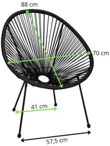 Zestaw mebli rattanowych 2 fotele ażurowe i okrągły stolik ze szklanym blatem czarny UNIWERSALNY 25