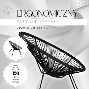 Zestaw mebli rattanowych 2 fotele ażurowe i okrągły stolik ze szklanym blatem czarny UNIWERSALNY 6