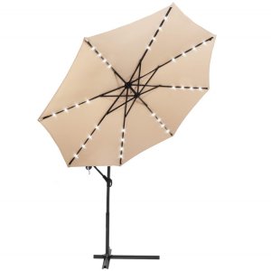 Springos Parasol ogrodowy z oświetleniem led na wysięgniku 300 cm składany na balkon, taras ecru UNIWERSALNY 17