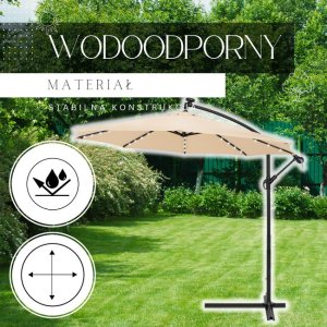 Springos Parasol ogrodowy z oświetleniem led na wysięgniku 300 cm składany na balkon, taras ecru UNIWERSALNY 2