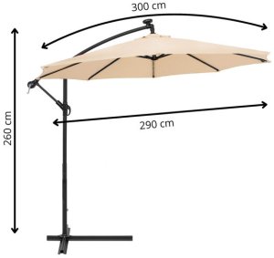 Springos Parasol ogrodowy z oświetleniem led na wysięgniku 300 cm składany na balkon, taras ecru UNIWERSALNY 22