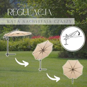 Springos Parasol ogrodowy z oświetleniem led na wysięgniku 300 cm składany na balkon, taras ecru UNIWERSALNY 3