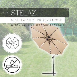Springos Parasol ogrodowy z oświetleniem led na wysięgniku 300 cm składany na balkon, taras ecru UNIWERSALNY 5