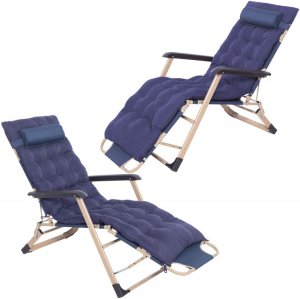 Leżak plażowy składany z podnóżkiem, fotel ogrodowy z poduszką granatowy UNIWERSALNY 12