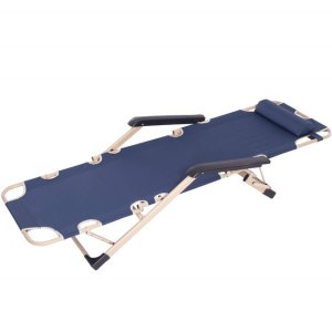 Leżak plażowy składany z podnóżkiem, fotel ogrodowy z poduszką granatowy UNIWERSALNY 4