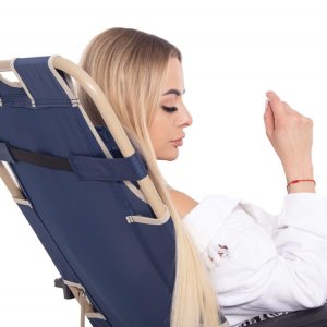 Leżak plażowy składany z podnóżkiem, fotel ogrodowy z poduszką granatowy UNIWERSALNY 6