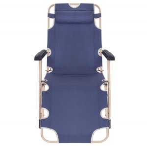 Leżak plażowy składany z podnóżkiem, fotel ogrodowy z poduszką granatowy UNIWERSALNY 7