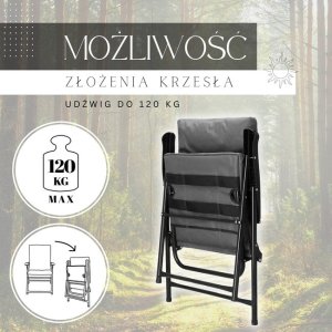 Krzesło turystyczne, wędkarskie składane krzesełko na biwak, plaże szaro-czarne UNIWERSALNY 4