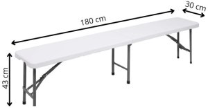 Ławka składana cateringowa 180 x 30 x 43 cm turystyczna biwak biało-szara UNIWERSALNY 21