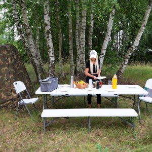 Ławka składana cateringowa 180 x 30 x 43 cm turystyczna biwak biało-szara UNIWERSALNY 7