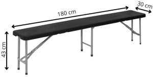 Ławka cateringowa, turystyczna składana na bankiet, 180 x 30 x 43 cm czarno-szara UNIWERSALNY 21