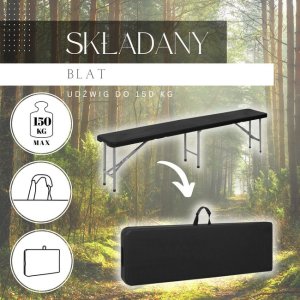 Ławka cateringowa, turystyczna składana na bankiet, 180 x 30 x 43 cm czarno-szara UNIWERSALNY 3