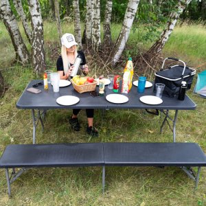 Ławka cateringowa, turystyczna składana na bankiet, 180 x 30 x 43 cm czarno-szara UNIWERSALNY 6