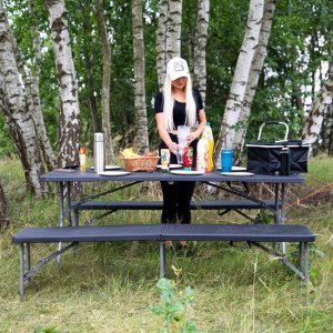 Ławka cateringowa, turystyczna składana na bankiet, 180 x 30 x 43 cm czarno-szara UNIWERSALNY 7