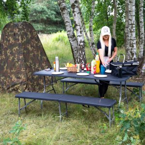 Ławka cateringowa, turystyczna składana na bankiet, 180 x 30 x 43 cm czarno-szara UNIWERSALNY 8