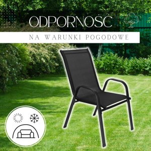 Krzesło ogrodowe metalowe na taras balkon, do 120 kg czarne UNIWERSALNY 2