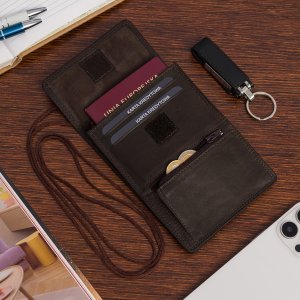 ETUI saszetka PASZPORTÓWKA na szyję dokumenty skórzana podróżna ciemny brąz Beltimore D78 2