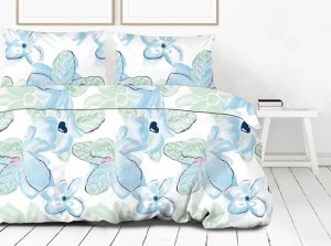 Pościel satynowa SAINT TROPEZ 220X200 niebieska/zielona Premium GRENO 1