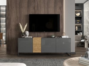 Meble Lindner Szafka RTV NAVA 2 160 grafit połysk/dąb artisan MEBLE LINDNER 2
