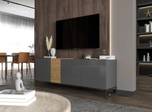 Meble Lindner Szafka RTV NAVA 2 160 grafit połysk/dąb artisan MEBLE LINDNER 3