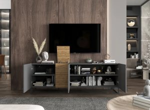 Meble Lindner Szafka RTV NAVA 2 160 grafit połysk/dąb artisan MEBLE LINDNER 4
