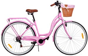 Rower Miejski MalTrack Citybike Dreamer 6-speed MILK PINK 28" + Koszyk 7