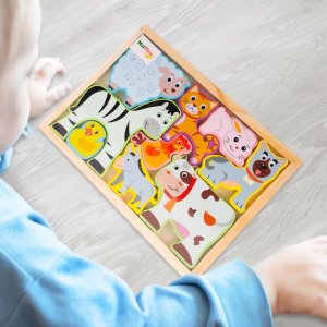 Puzzle Drewniana Układanka Farma Zoo Zwierzęta Montessori Plansza Klocki 11