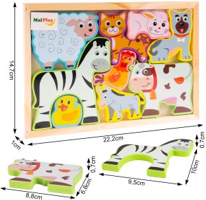 Puzzle Drewniana Układanka Farma Zoo Zwierzęta Montessori Plansza Klocki 2