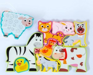 Puzzle Drewniana Układanka Farma Zoo Zwierzęta Montessori Plansza Klocki 4