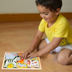 Puzzle Drewniana Układanka Farma Zoo Zwierzęta Montessori Plansza Klocki 10
