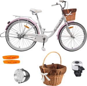Rower Miejski MalTrack Citibike Urban Classic WHITE PINK  26" + Koszyk 1