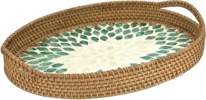 Mondex Taca dekoracyjna rattanowa 41,5x30x4,5cm turkusowa owalna 3