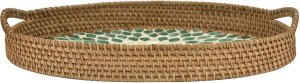 Mondex Taca dekoracyjna rattanowa 41,5x30x4,5cm turkusowa owalna 4