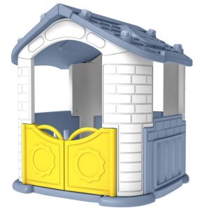 Ramiz Duży Domek ogrodowy 5w1 dla dzieci + Zjeżdżalnia + Koszykówka + Ogródek + Stolik + 2 Krzesełka Niebieski Dach 3