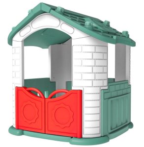 Ramiz Duży Domek ogrodowy 5w1 dla dzieci + Zjeżdżalnia + Koszykówka + Ogródek + Stolik + 2 Krzesełka Zielony Dach 3