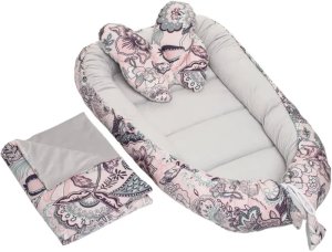 Kokon Velvet Premium Boho różowe / jasnoszary Infantilo 1