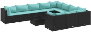 vidaXL vidaXL 11-cz. zestaw wypoczynkowy do ogrodu, poduszki czarny rattan PE 2