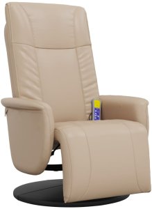 vidaXL Rozkładany fotel masujący z podnóżkiem, cappuccino, ekoskóra 2