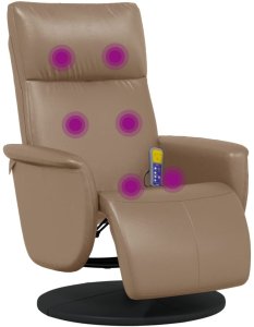 vidaXL Rozkładany fotel masujący z podnóżkiem, cappuccino, ekoskóra 7
