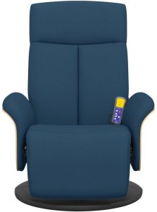 vidaXL Rozkładany fotel masujący z podnóżkiem, niebieski, tkanina 3