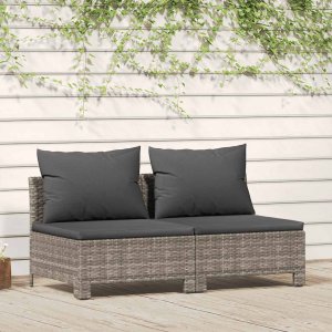 vidaXL 2-osobowa sofa ogrodowa z poduszkami, szara, polirattan 1